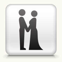 Square Button with Bride & Groom