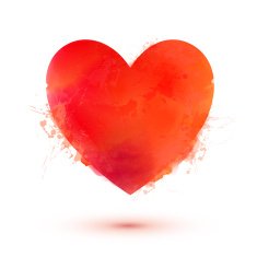 Bright watercolor style vector Valentines day red heart