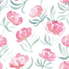 hand drawn watercolor peonies seamless vector pattern N6