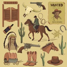 Hand drawn Wild West icons set