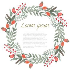 Watercolor Leaf Berries and Flowers round frame N3
