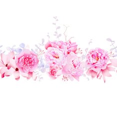 Delicate magnolia and peonies seamless vector horizontal banner