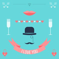 wedding collection romantic decorative elements isolated on stylish blue background