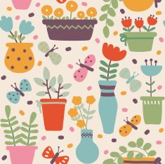Cute seamless pattern in vector made of flowers and butterflies