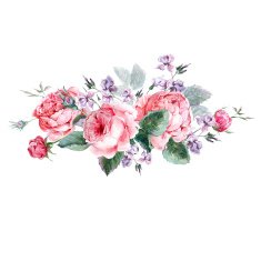 Classical vintage floral greeting card watercolor bouquet of English roses N2