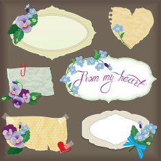 Set of frames vintage old paper labels with flowers