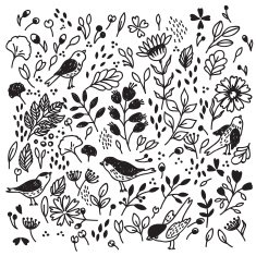 Vector set with flowers and birds N2