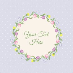 Vector floral frame with flowers on polka dots background