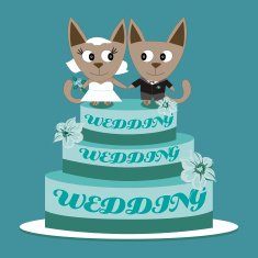 Illustration cats on a wedding cake blue background N2