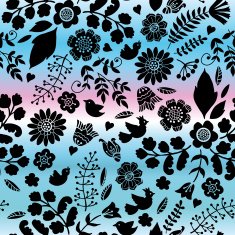 Floral pattern with birds on gradient background