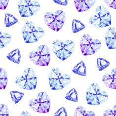 Heart triangle cut diamonds watercolor seamless vector pattern N2