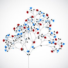 Abstract nature background with red and blue flowers N2