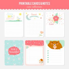 Set of cards notes and stickers with cute illustrations N62