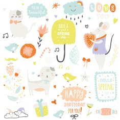 Cute print illustration with spring ans summer elements N6