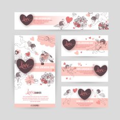 Corporate identity business set design with angels hearts and flowers
