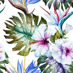 Watercolor hibiscus patterns N2