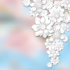white 3d flowers on abstract blurred background