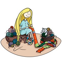 Cute girl knitting scarf
