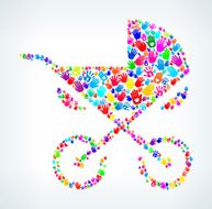 Baby Stroller on Hands Pattern White Background N2