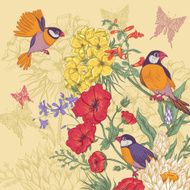 Vintage Floral Greeting Card with Birds and Butterflies N5