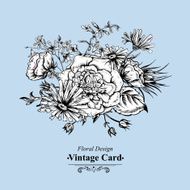 Monochrome Retro Summer Floral Greeting Card Vintage Bouquet N2