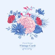 Gentle Retro Summer Floral Greeting Card Vintage Bouquet Vector illustration N4