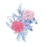 Gentle Retro Summer Floral Greeting Card Vintage Bouquet Vector illustration N5