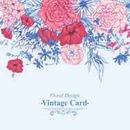 Gentle Retro Summer Floral Greeting Card Vintage Bouquet Vector illustration N6