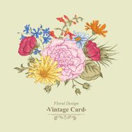 Gentle Retro Summer Floral Greeting Card Vintage Bouquet Vector illustration N7