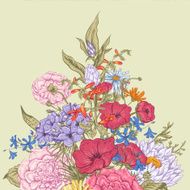 Gentle Retro Summer Floral Greeting Card Vintage Bouquet Vector illustration N8