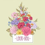 Gentle Retro Summer Floral Greeting Card Vintage Bouquet Vector illustration N9