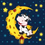 cow and ladybug on moon