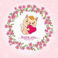 Vintage card with cat floral circle and text