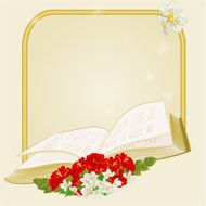 Golden frame with book hibiscus and jasmine vector