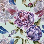 Seamless pattern with flowers Watercolor illustration N24