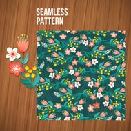 Seamless flower pattern set Summer tiny floral backgrounds on wood N3