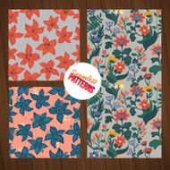 Seamless flower pattern set Summer tiny floral backgrounds on wood N4