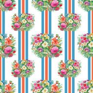 Seamless pattern with spring flowers on grunge striped colorful background N6