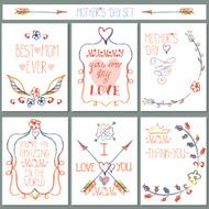 Vintage card set Pencil floral decor Mothers day N2