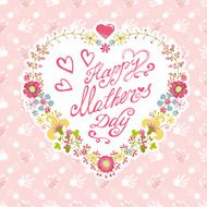 Vintage Mother day card Floral heart wreath headline