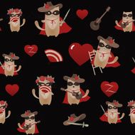 Seamless vector background with macho cat and his girlffriend