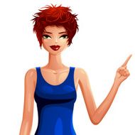 Sexy flirting woman wearing an elegant blue dress Beautiful red N2
