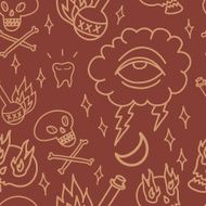 Seamless vector old-school tattoo pattern in colours of wood N2