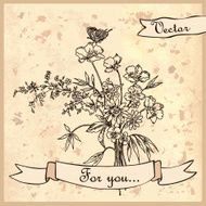 Vintage card with a bouquet of wildflowers