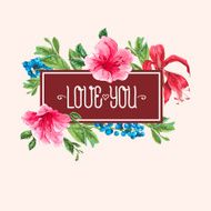 Vintage Watercolor Greeting Card with Blooming Exotic Flowers N6