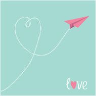 Origami pink paper plane Dash heart in the blue sky