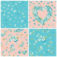 Set of Spring Blossom Flowers Backgrounds
