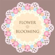 pastel orange flower blooming tag label round ribbon with lace