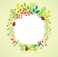 Frame with herbs and blooming flowers