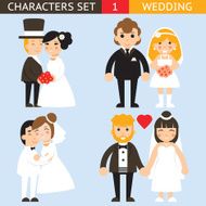 Wedding characters set flat desingn icons vector illustration